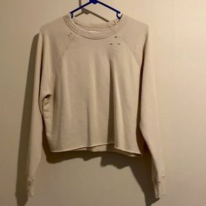 Cream distressed cropped sweater